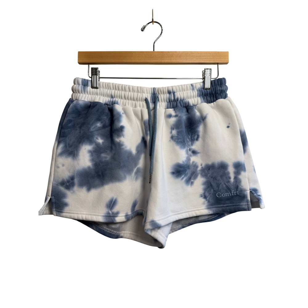 Comfrt Women's Blue White Tie Dye Sweat Shorts Size M Relaxed Loungewear